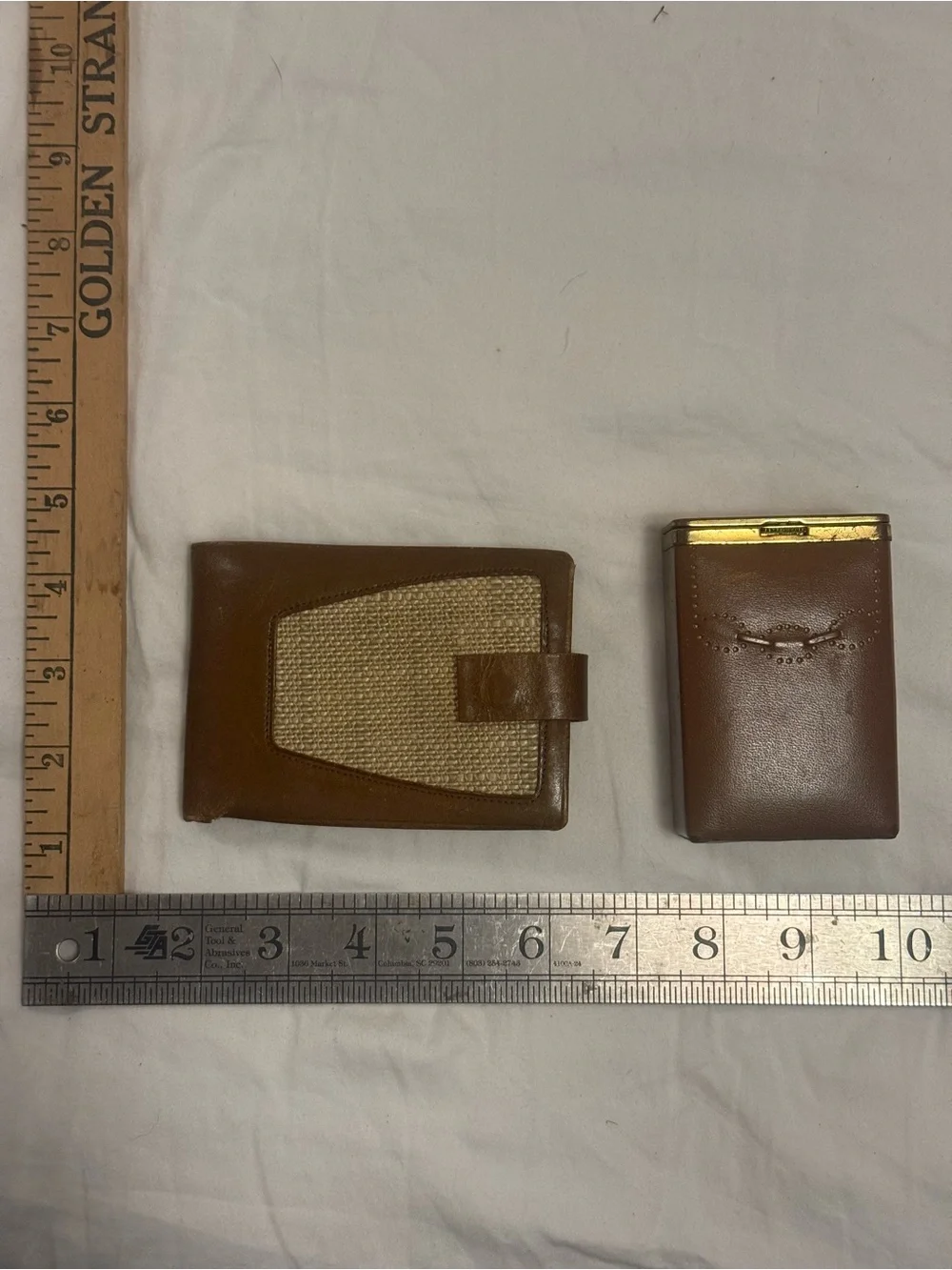 Vintage Brown Leather Card Holder Set with Woven Panel